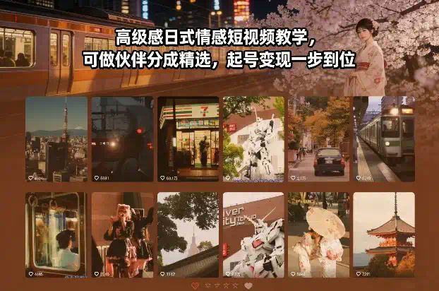 高级感日式情感短视频教学，可做伙伴分成精选，起号变现一步到位