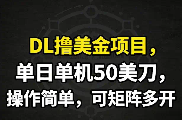 DL撸美金项目，单日单机50美刀，操作简单，可矩阵多开