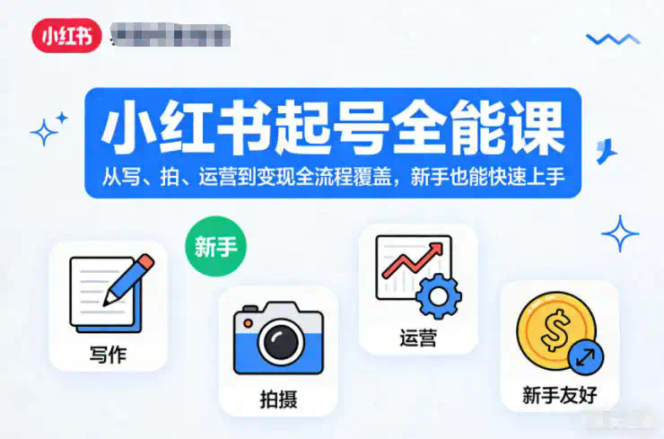 小红书起号全能课，从写、拍、运营到变现全流程覆盖，新手也能快速上手