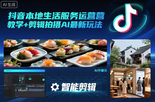 抖音本地生活服务运营教学+剪辑拍摄AI最新玩法