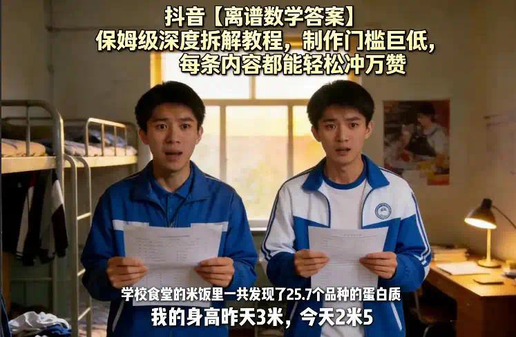 抖音【离谱数学答案】保姆级深度拆解教程，制作门槛巨低，每条内容都能轻松冲万赞，附详细步骤