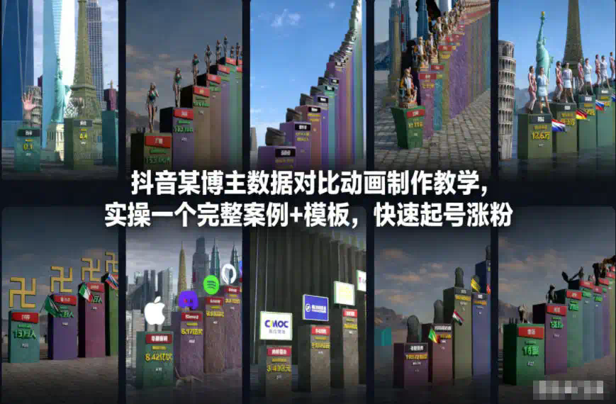 抖音某博主数据对比动画制作教学，实操一个完整案例+模板，快速起号涨粉