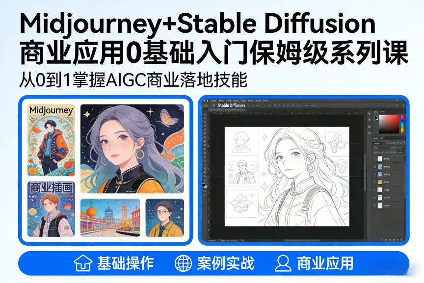 AIGC商业应用Midjourney+Stable Diffusion教程，0基础入门保姆级系列课