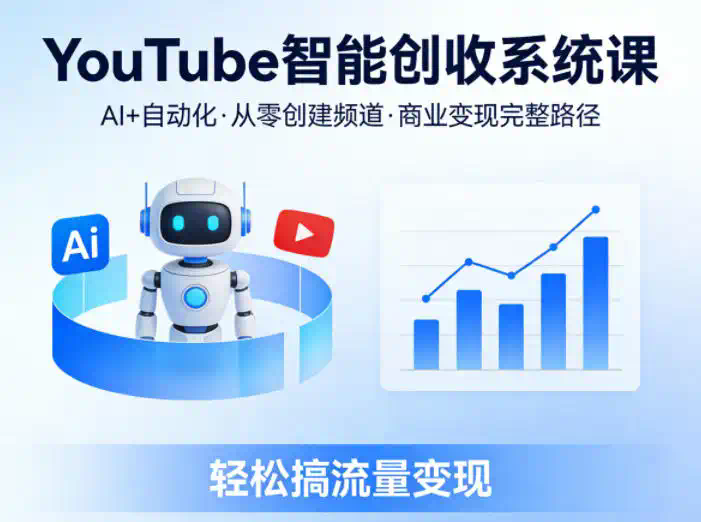YouTube智能创收系统课，AI+自动化，从零创建YouTube频道并实现商业变现的完整路径，轻松搞流量变现