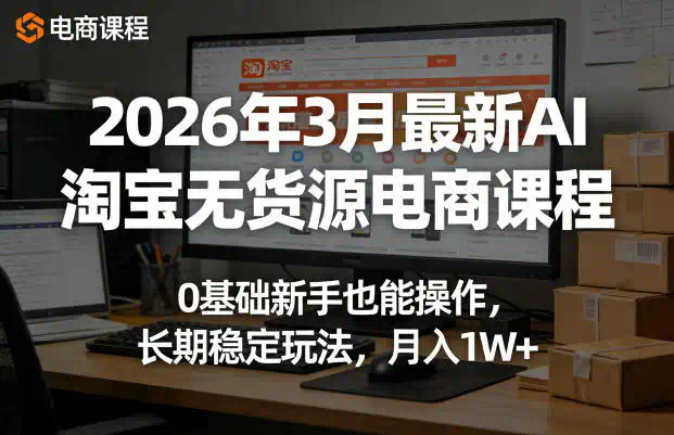 2026年3月最新AI淘宝无货源电商课程，0基础新手也能操作，长期稳定玩法，月入1W+(更新0415)