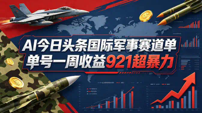 AI今日头条国际军事赛道，单号一周收益921，超暴力