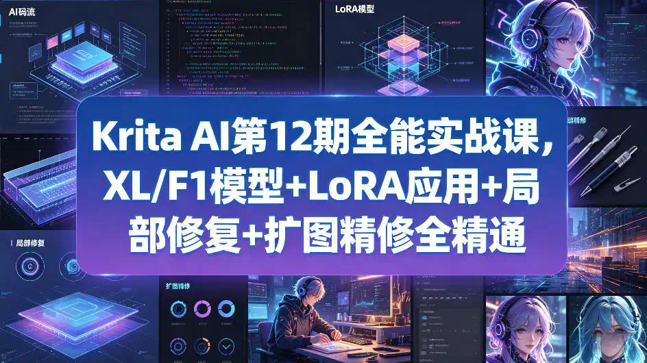Krita AI第12期全能实战课，XL／F1模型+LoRA应用+局部修复+扩图精修全精通