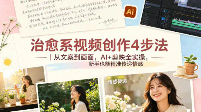 治愈系视频创作4步法｜从文案到画面，AI+剪映全实操，新手也能精准传递情感
