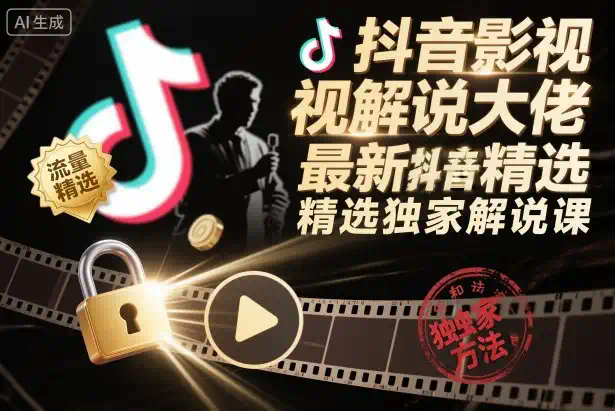 抖音影视解说大佬最新抖音进精选和独家方法，精选独家解说课(更新26年3月)
