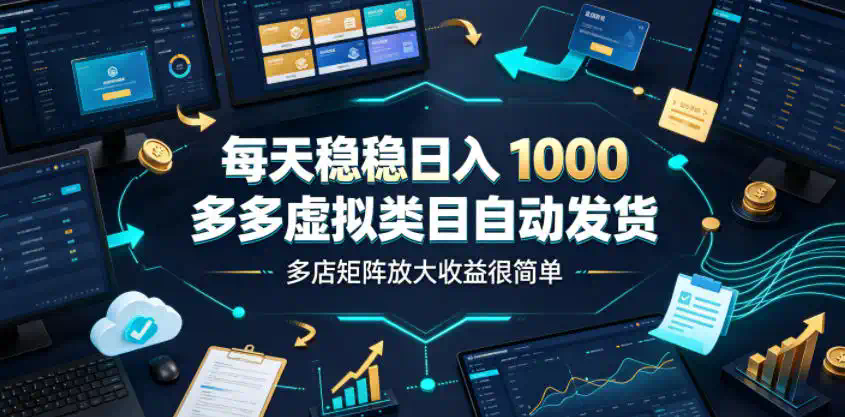 每天稳稳日入1000，多多虚拟类目自动发货，多店矩阵放大收益很简单【揭秘】