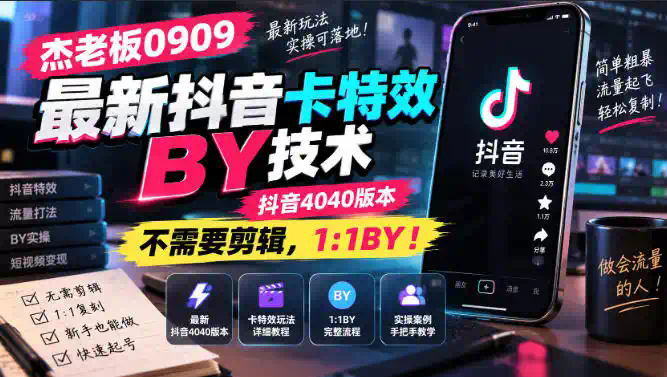 杰老板0909最新抖音卡特效搬运技术，抖音4040版本，不需要剪辑，1：1搬运！